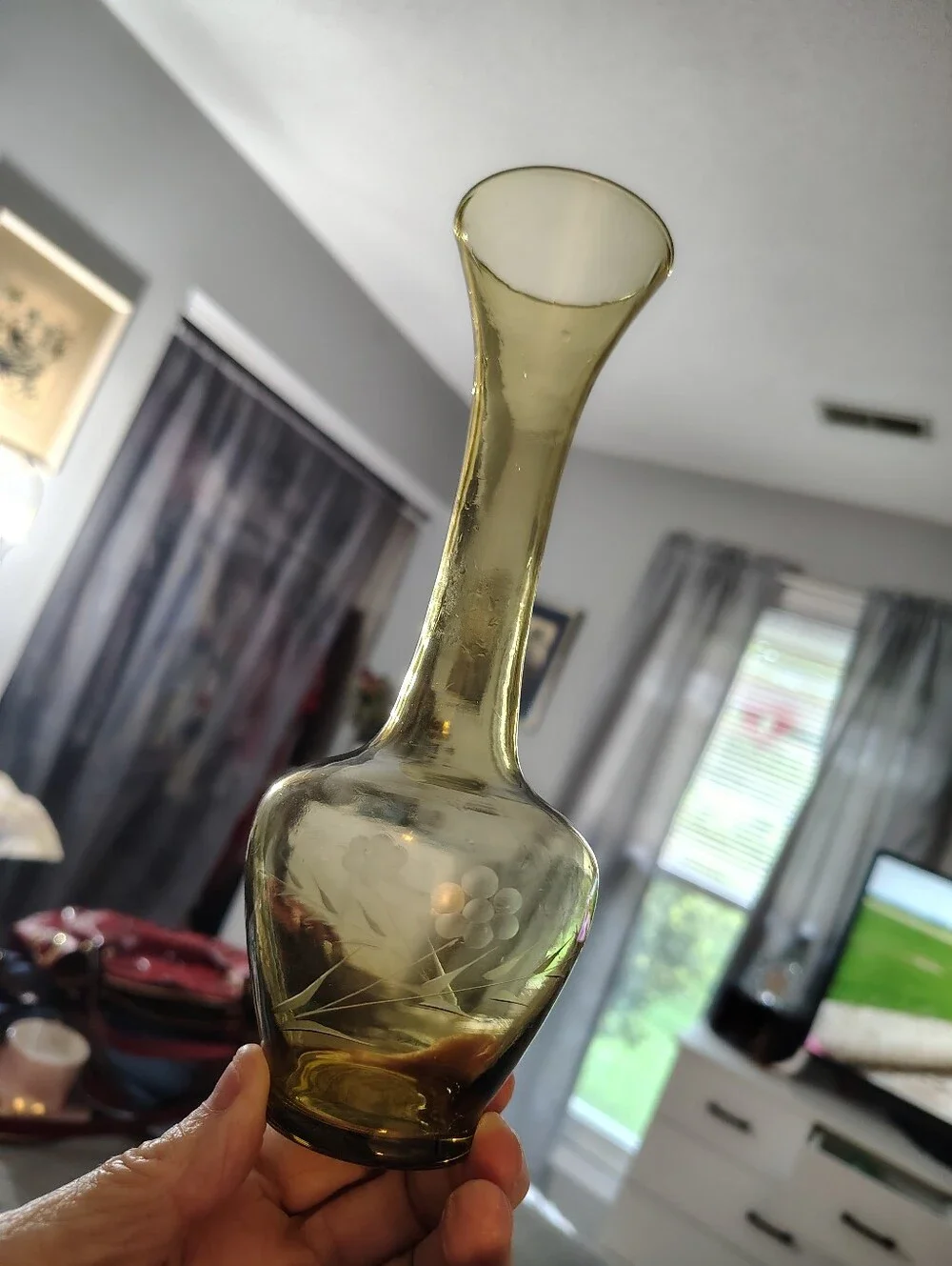 Vintage Bohemian Venetian Amber Glass Bud Vase